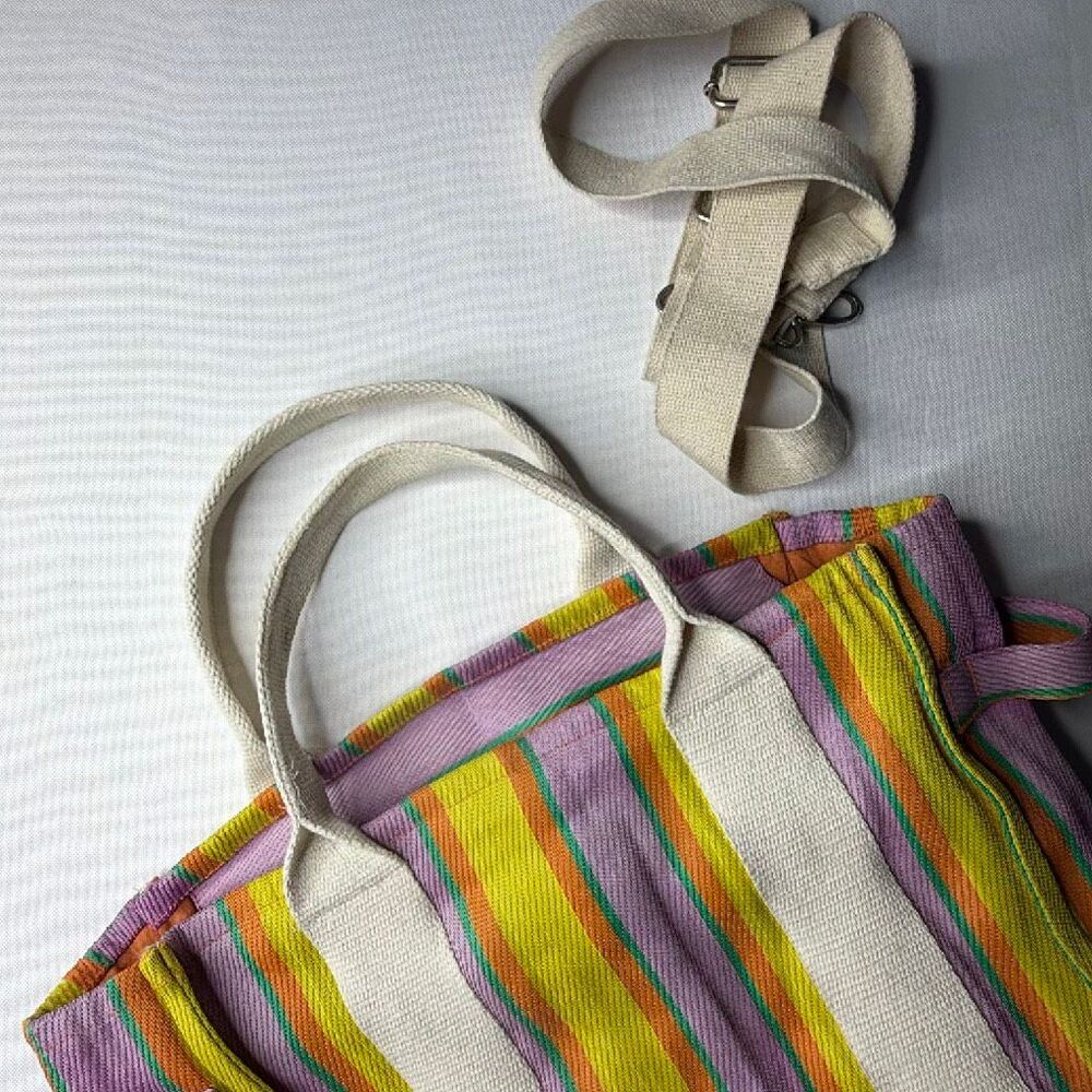 BDG Urban Outfitters Serena Mesh Tote Bag Purple Orange Striped - Picture 8 of 8